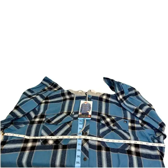 Quiksilver Hooded Flannel Shirt Jacket Mens 3XL Blue Plaid Button Up NWT - Picture 3 of 5